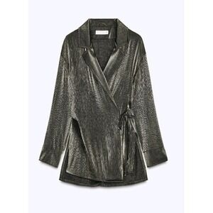 Zara Shiny Effect Double Breasted Blazer Aged Gold Size S NWOT